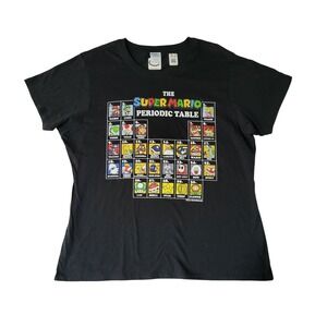 Super Mario Periodic Table T-Shirt Womens 2XL Nintendo XXL‎ New Black Top Gamer